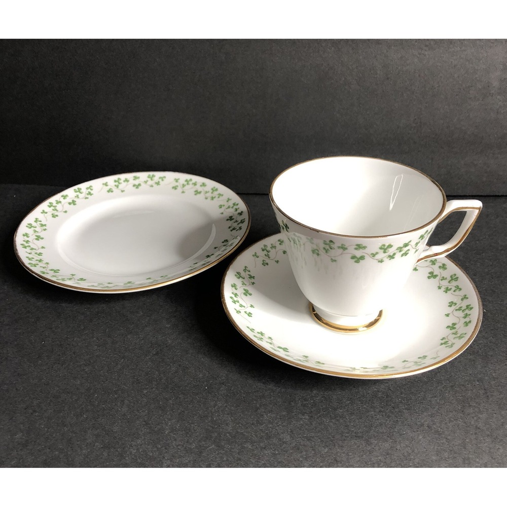 Royal Tara Shamrock Cup Saucer and Bread Plate Smooth Edge Made in Ireland 3 Pc